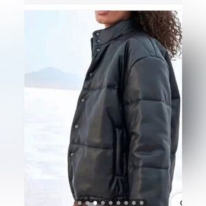 7 for All Mankind black faux leather puffer jacket XS n/with tags